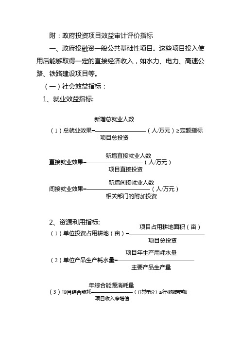 附：政府投资项目效益审计评价指标