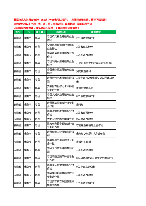 2020新版安徽省淮南市寿县种植工商企业公司商家名录名单黄页联系电话号码地址大全177家