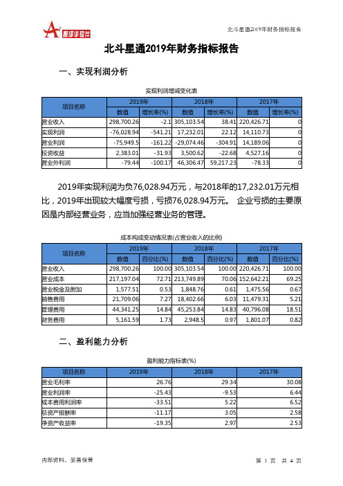 北斗星通2019年财务指标报告