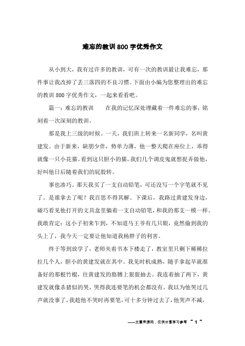 难忘的教训800字优秀作文