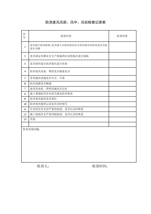 防洪度汛汛前、汛中、汛后检查记录表