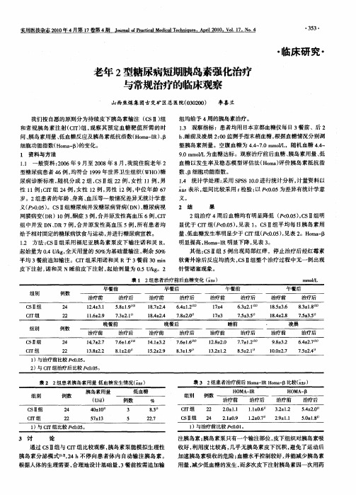 老年2型糖尿病短期胰岛素强化治疗与常规治疗的临床观察