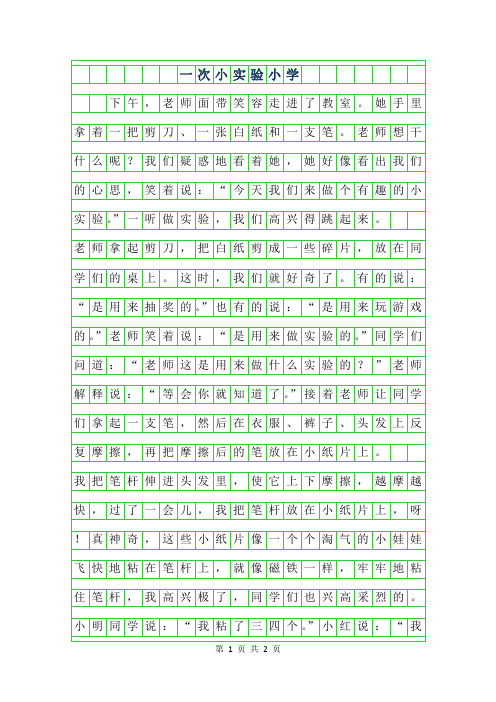 2019年一次小实验小学作文200字