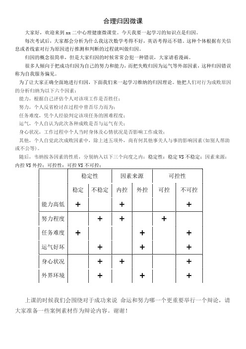 心理健康教育教学案例合理归因微课稿