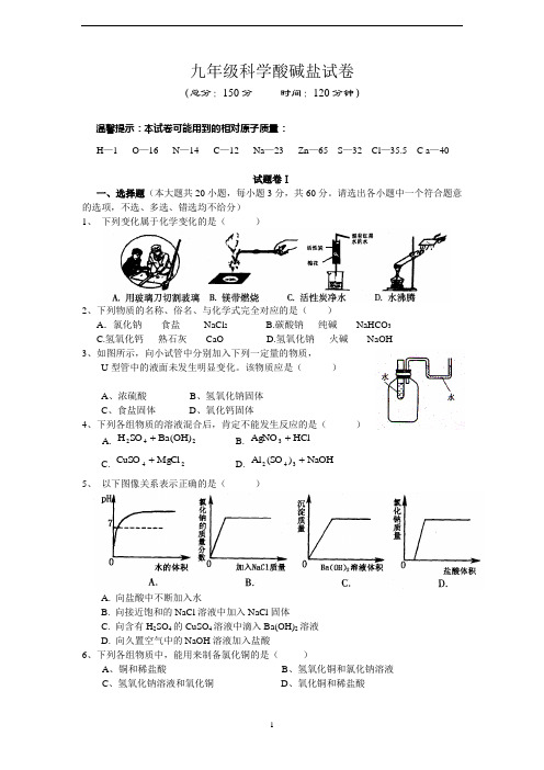 九年级科学酸碱盐试卷