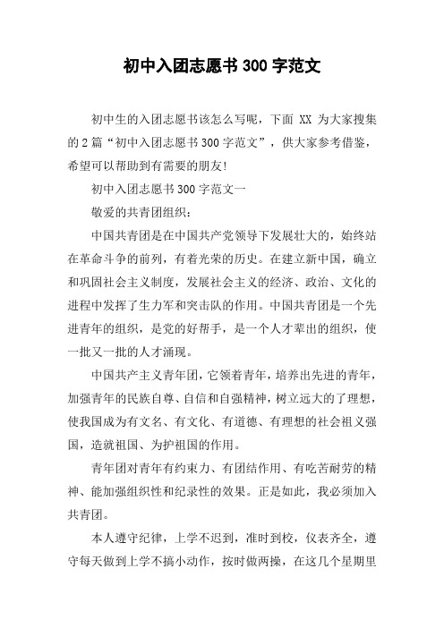 初中入团志愿书300字范文