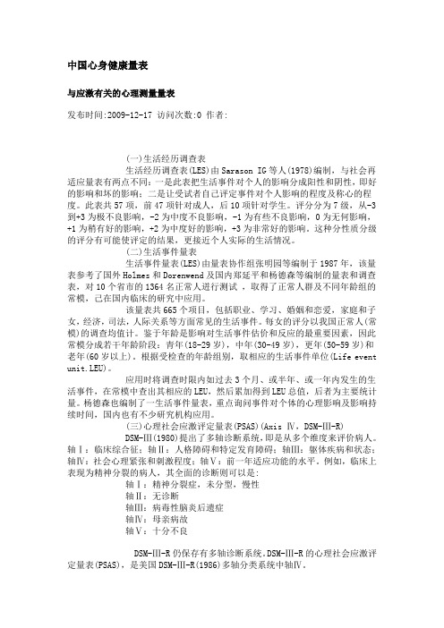 与应激有关的心理测量量表