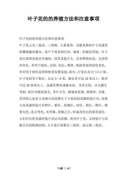 叶子花的的养殖方法和注意事项