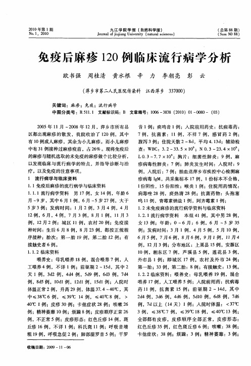 免疫后麻疹120例临床流行病学分析