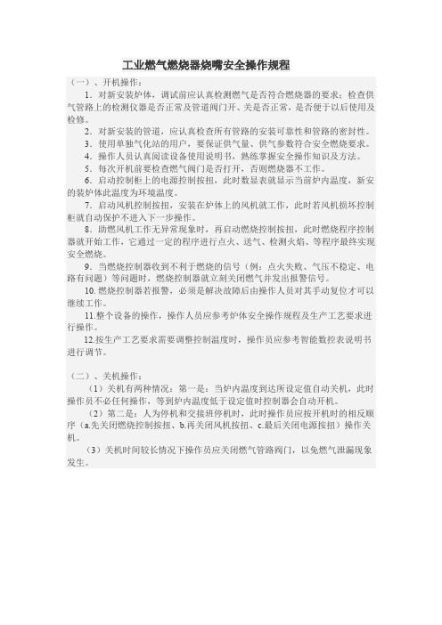 工业燃气燃烧器烧嘴安全操作规程