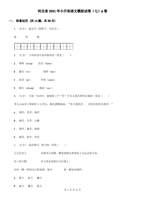 河北省2021年小升初语文模拟试卷(七)A卷