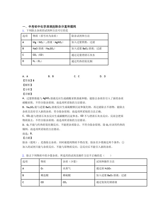 备战中考化学复习《溶液的除杂分离和提纯》专项综合练习含答案解析