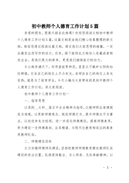 初中教师个人德育工作计划5篇