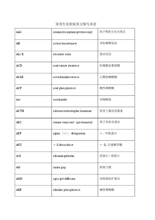 常用生化检验英文缩写术语