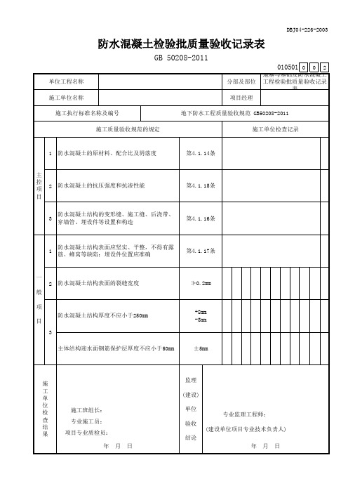 防水混凝土工程检验批质量验收记录表
