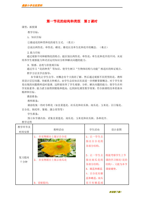 2020年八年级生物上册 4.1.1《花的结构和类型》(第2课时)教案 (新版)济南版