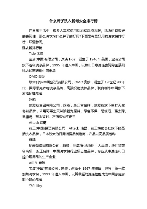 什么牌子洗衣粉最安全排行榜