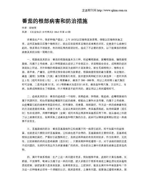 番茄的根部病害和防治措施