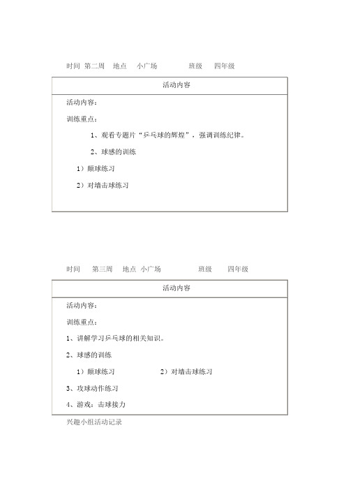 乒乓球兴趣小组活动记录