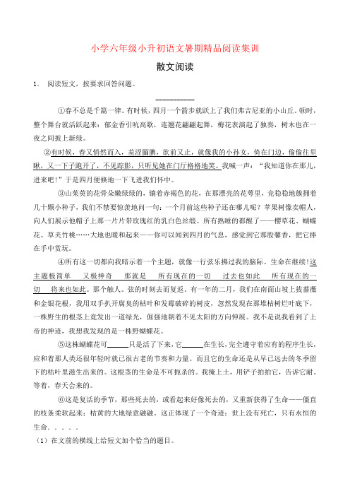 统编版小升初语文暑期经典阅读训练-散文阅读2(含答案) 