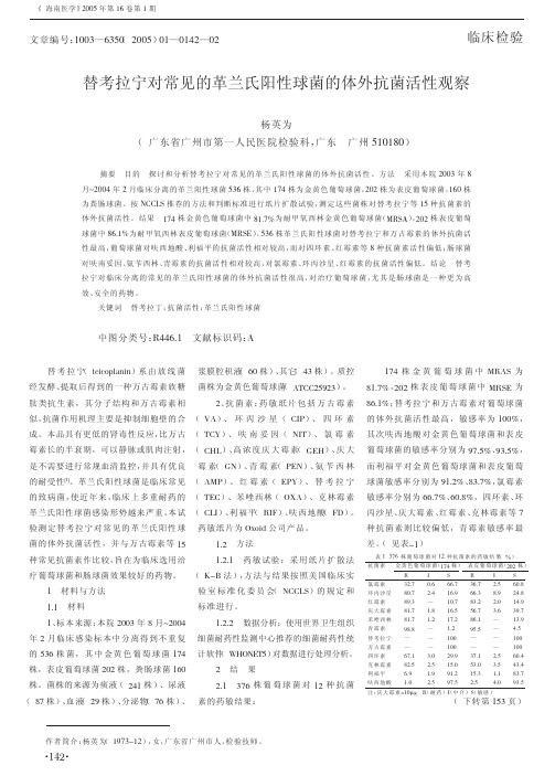替考拉宁对常见的革兰氏阳性球菌的体外抗菌活性观察