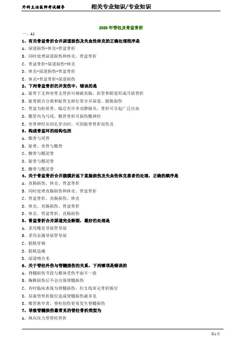 2020年外科主治医师资格笔试专业知识模拟试题及答案解析 (24)：脊柱及骨盆骨折