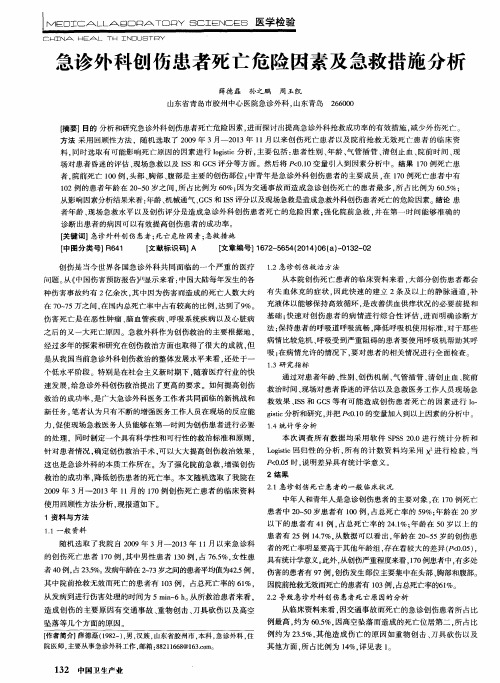 急诊外科创伤患者死亡危险因素及急救措施分析