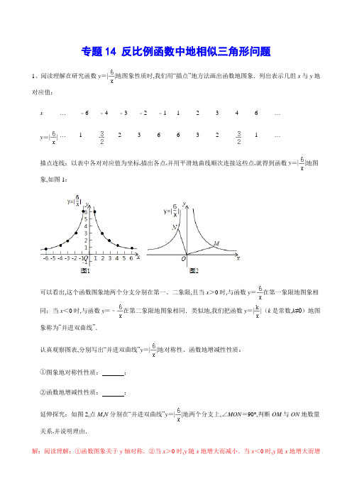 2022中考数学专项14 反比例函数中的相似三角形问题(解析版)