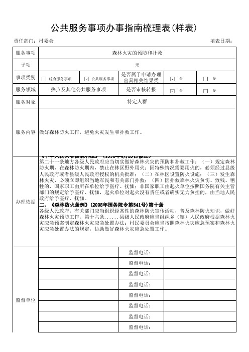 公共服务事项办事指南梳理表(样表)