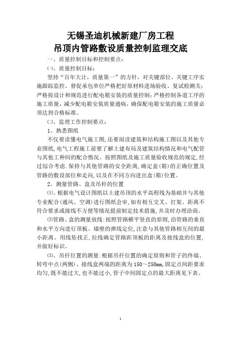 无锡圣迪机械新建厂房工程吊顶内管路敷设质量控制监理交底2013-08-01资料