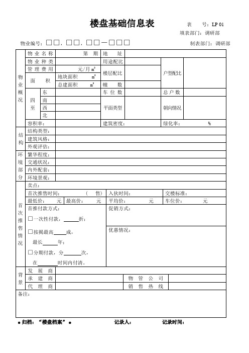 楼盘基础信息表模板