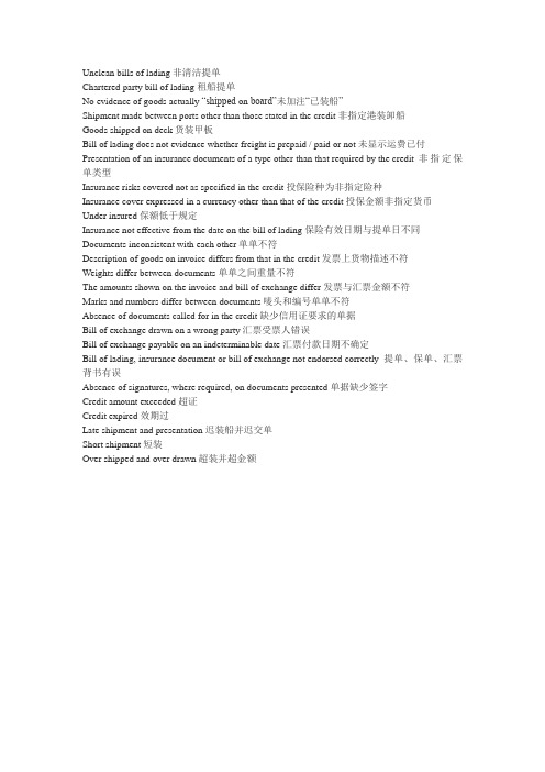 信用证项下交单不符点