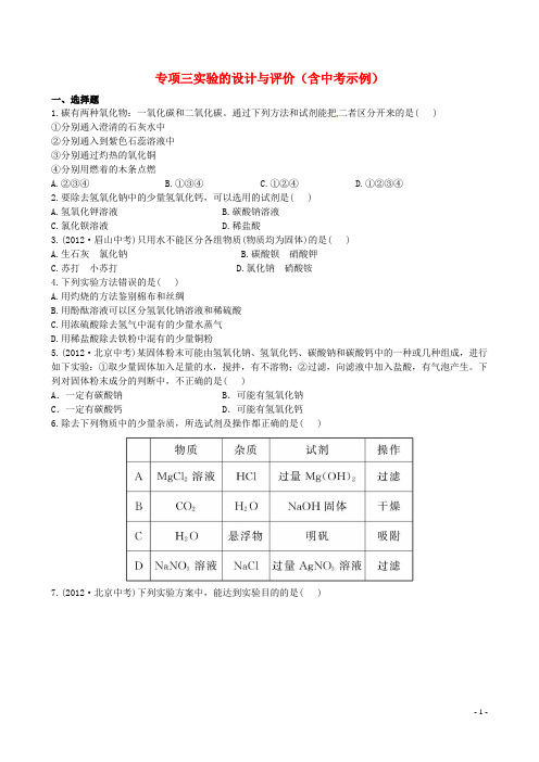 中考化学 专项三实验的设计与评价精练精析(含中考示例) 新人教版