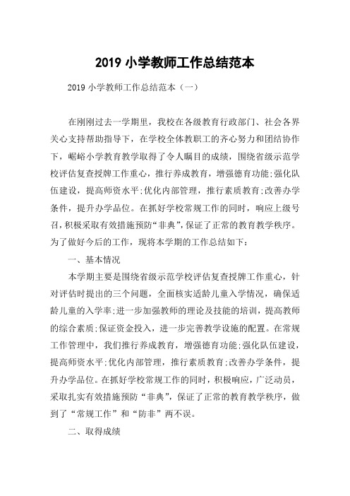2019小学教师工作总结范本