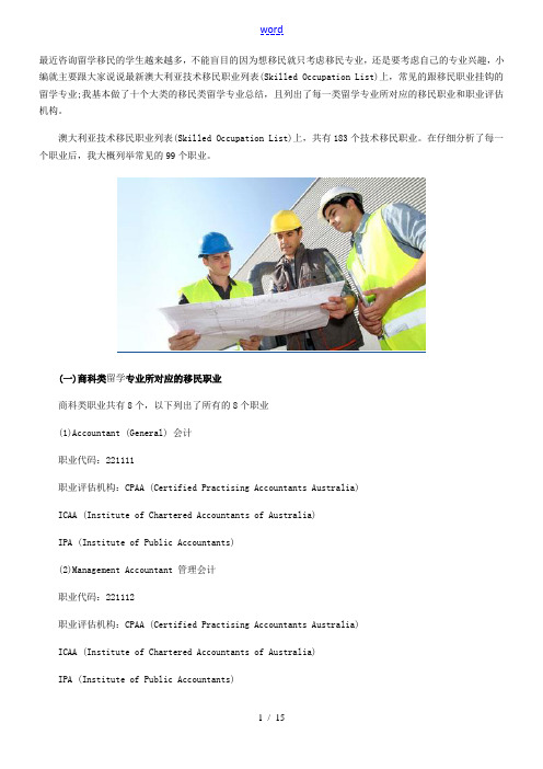 澳大利亚技术移民职业列表常见留学专业