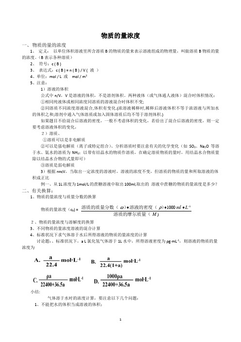 物质的量浓度