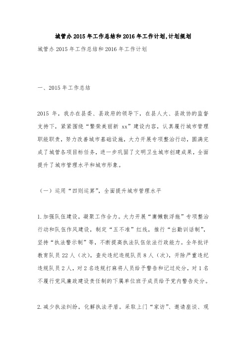 城管办2015年工作总结和2016年工作计划,计划规划