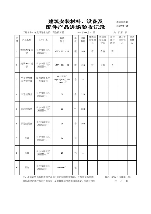 (建筑材料)建筑安装材料、设备及配件产品进场验收记录湘质监统编