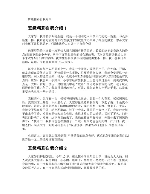 班级精彩自我介绍