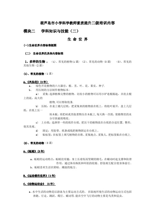 葫芦岛市小学科学教师素质提升二级培训内容