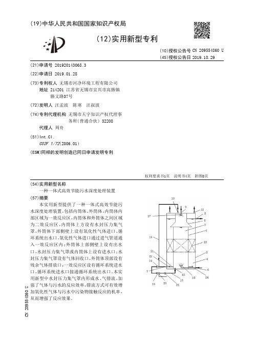 【CN209554860U】一种一体式高效节能污水深度处理装置【专利】