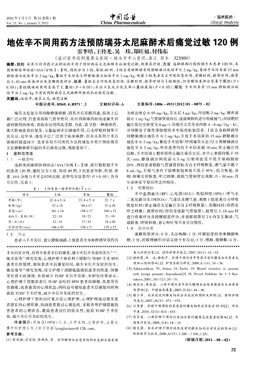 地佐辛不同用药方法预防瑞芬太尼麻醉术后痛觉过敏120例