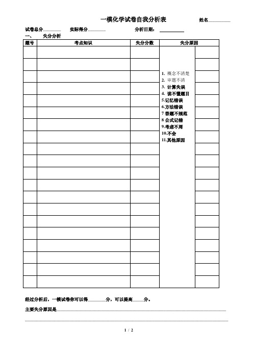 一模化学学生自我质量分析