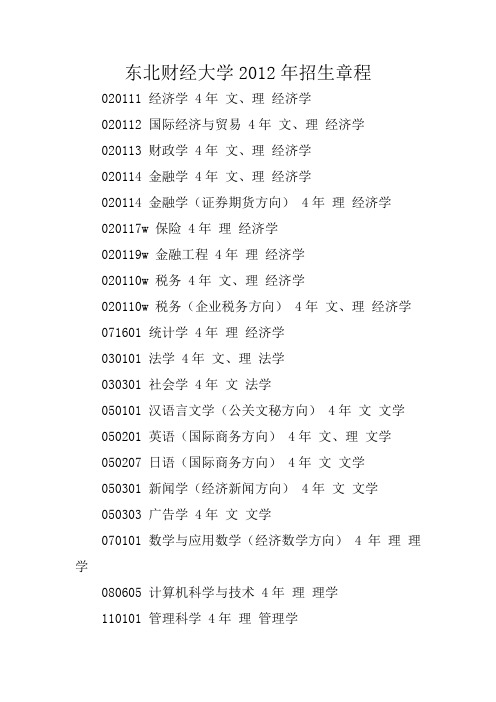 东北财经大学2012年招生章程