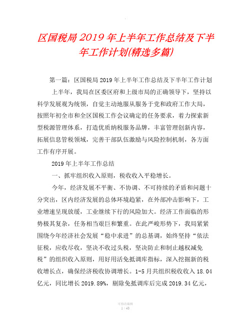 区国税局2019年上半年工作总结及下半年工作计划(精选汇编)
