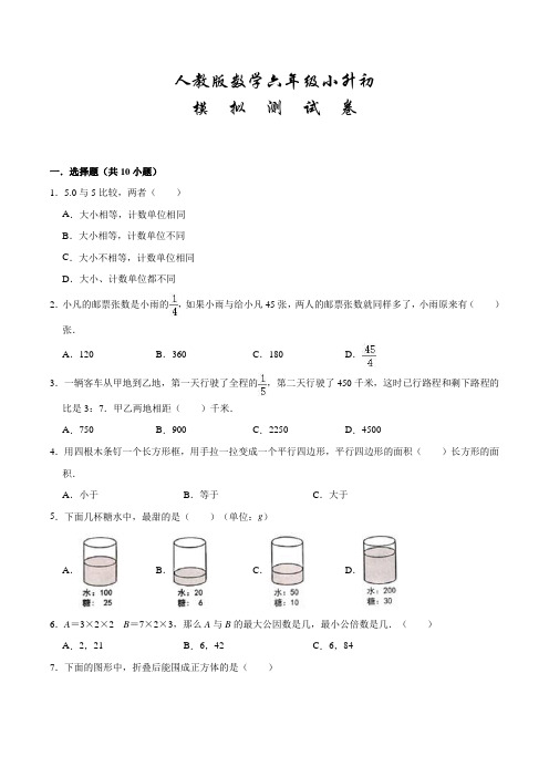 人教版数学六年级小升初测试题(附答案)