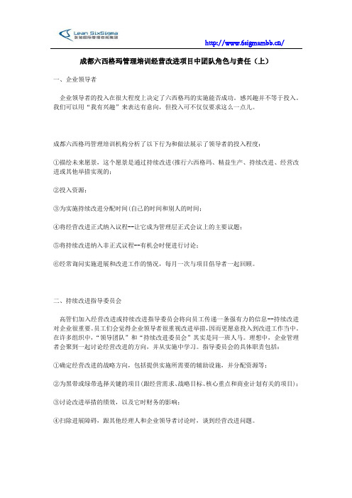 成都六西格玛管理培训经营改进项目中团队角色与责任(上)