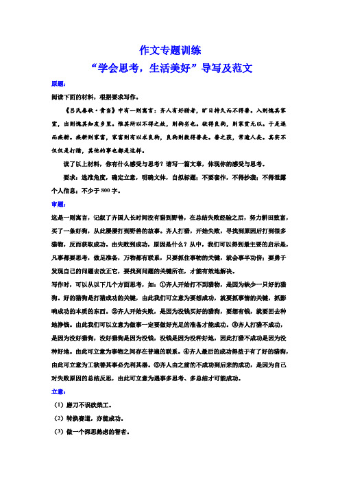 高考作文专题训练“学会思考生活美好”导写及范文