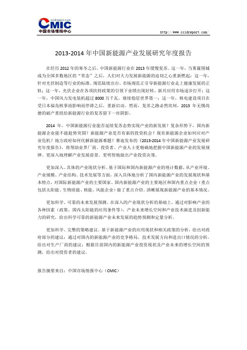 2013-2014年中国新能源产业发展研究年度报告