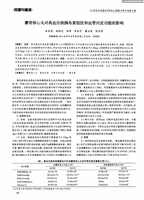 麝香保心丸对高血压病胰岛素抵抗和血管内皮功能的影响